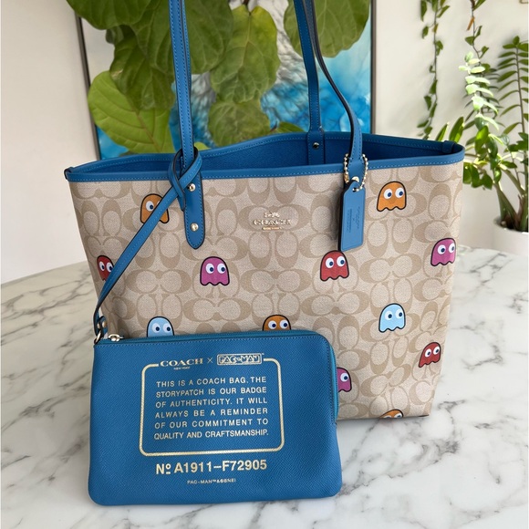 Coach Reversible City Tote Bag in Signature Canvas Pac Man Ghost Print f72905 - Picture 3 of 15